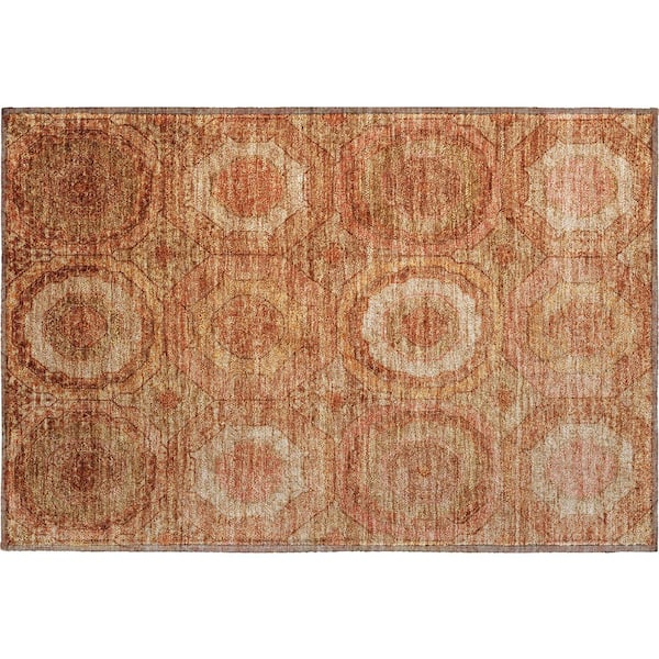 Mayfield Premium Machine Washable Abstract AMF2050 Terracotta 2 ft. x 3 ft. Accent Rug
