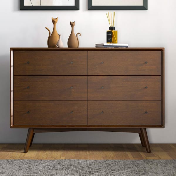 Ashcroft Furniture Co Francesca 6-Drawer Brown Solid Wood Mid-Century Dresser (33 in. x 15.6 in. x 47.1 in.)