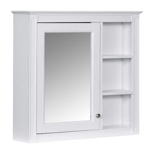 Tileon 30 in. W x 28 in. H Rectangular Aluminum Medicine Cabinet with Mirror with 3 Open Shelves in White