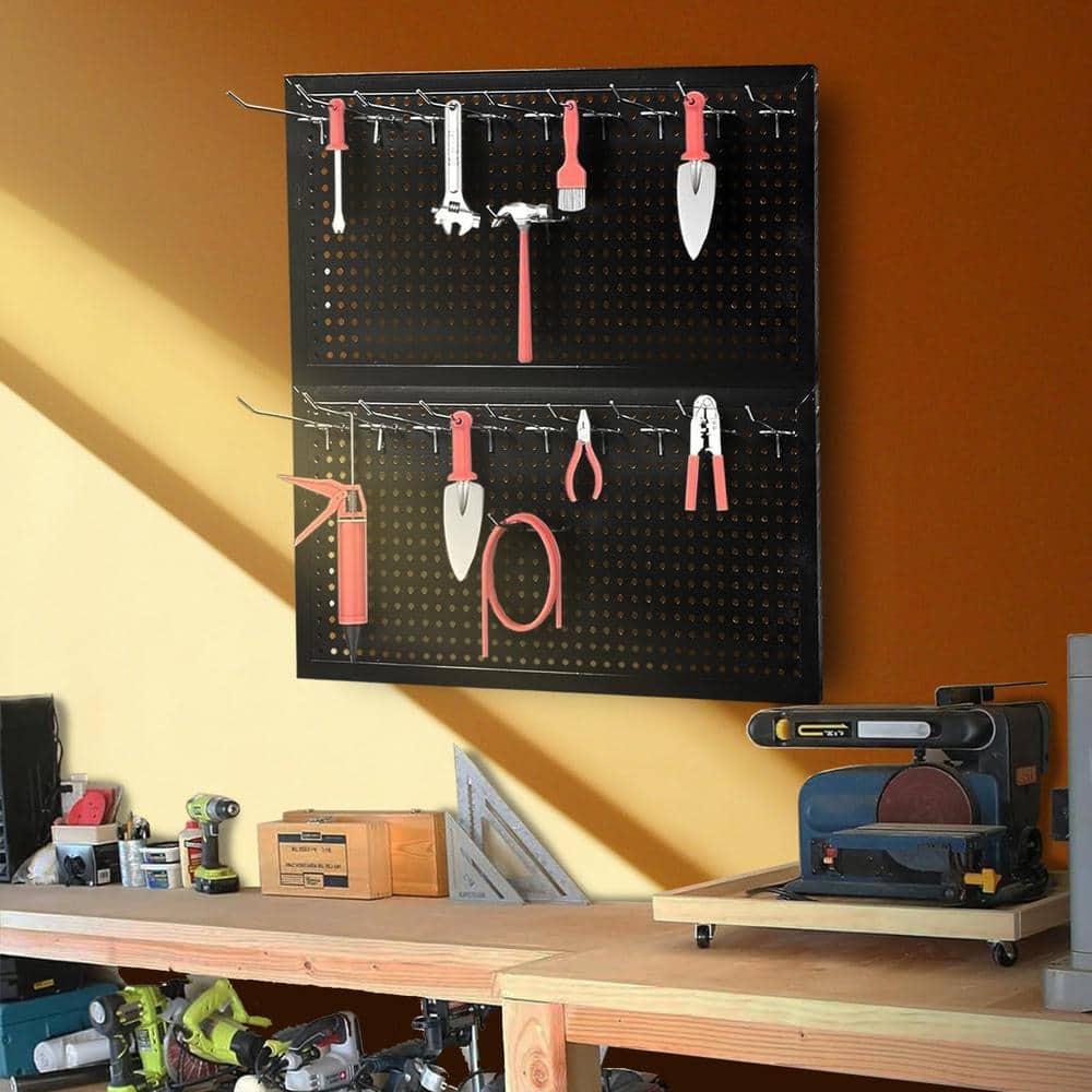 Black Powder-Coated Steel Modular Pegboard Kit, 24" x 24"