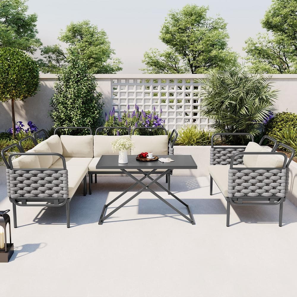 5-Piece Sling Outdoor Braided Rope Modern Patio Sectional Sofa Furniture Se