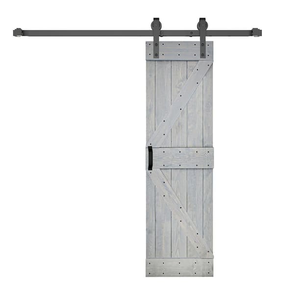 K Style 30 in. x 84 in. French Gray Finished Soild Wood Sliding Barn Door with Hardware Kit - Assembly Needed