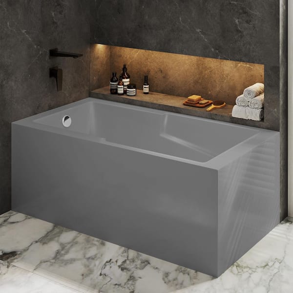 Claire 60 in x 32 in Soaking Alcove Corner Apron Bathtub with Left Drain in Matte Gray