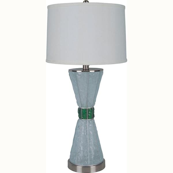 ORE International 29 in. Glass White and Emerald Green Table Lamp