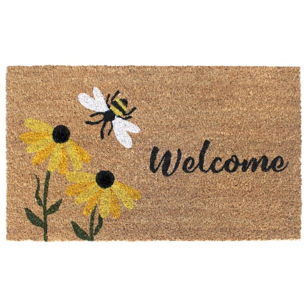 RugSmith Multi Welcome Flowers & Bee 18 in. x 30 in. Doormat