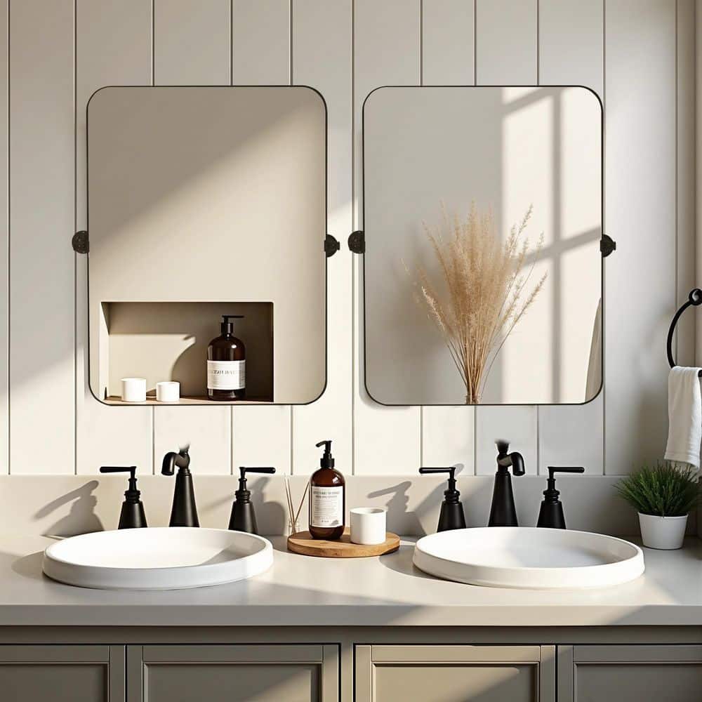 Dovelina Black Bathroom Mirrors-24 in. W x 36 in. H Round