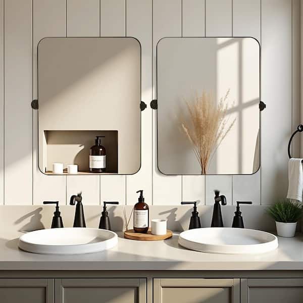 Dovelina Black Bathroom Mirrors-24 in. W x 36 in. H Round Corner Rectangle Iron Framed