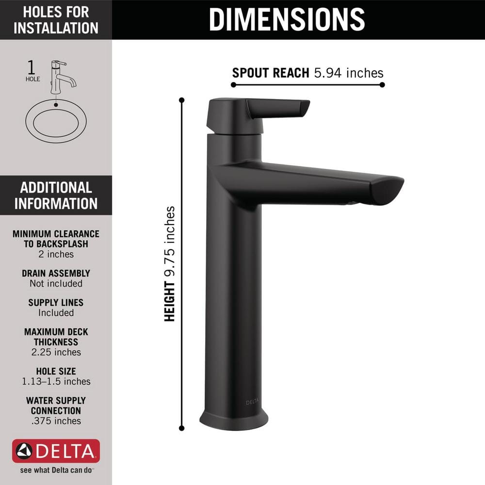 Matte Black Modern Single Hole Bathroom Faucet