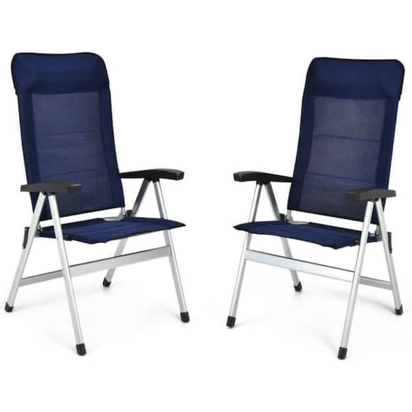 Alpulon 2-Piece Folding Aluminum Outdoor Dining Chair in Navy with Adjust Portable Headrest