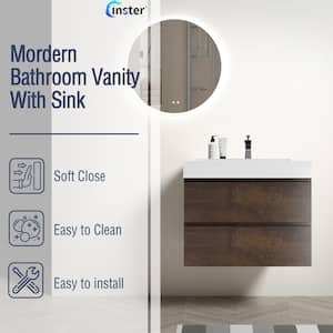 NOBLE 30 in. W x 18 in. D x 25 in. H Single Sink Floating Bath Vanity in Wood with White Solid Surface Top (No Faucet)