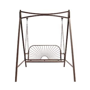 55.5 in. W Seat for 2-Brown Metal Sun-Patterned Patio Swing