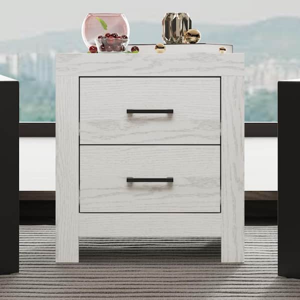 FUFU&GAGA 2-Drawer Wood Grain Nightstands Side Table in Gray, 17.7 in. W x 15.7 in. D x 19.7 in. H