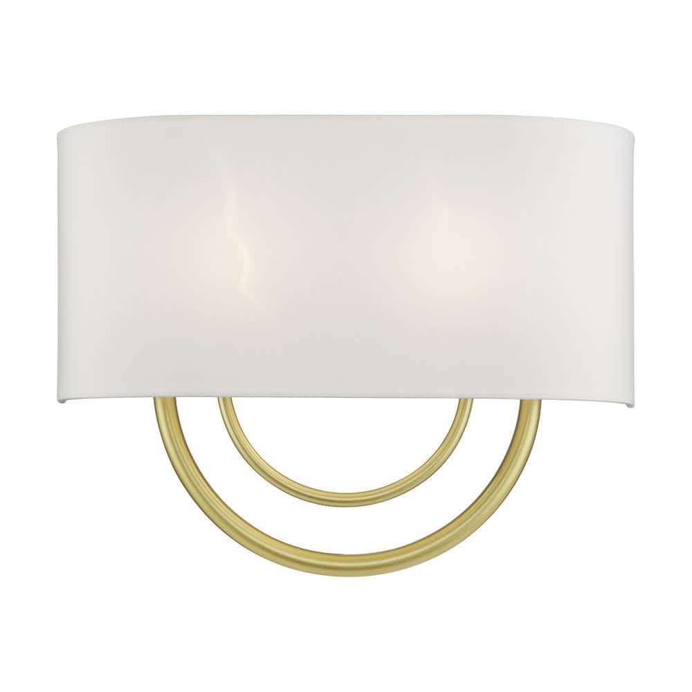 Stratton 15 in. 2-Light Soft Gold ADA Wall Sconce with Off-White Fabric Shade price history on PriceWatchPro