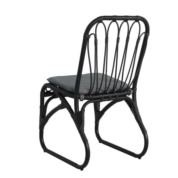 chic Black PE Wicker Outdoor Dining Chairs with Washable Gray