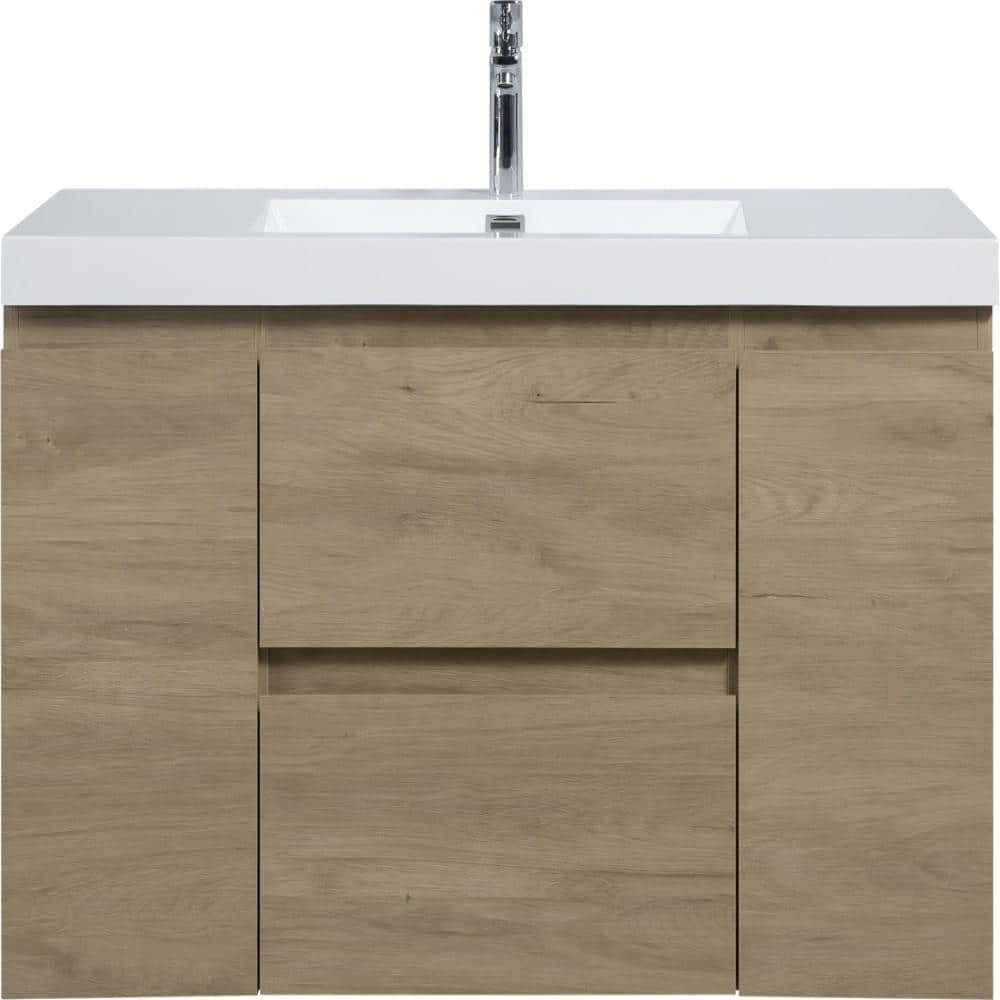 48 in. W Floating Vanity featuring Single Sink, Natural Oak Finish with White Solid Surface Top price history on PriceWatchPro