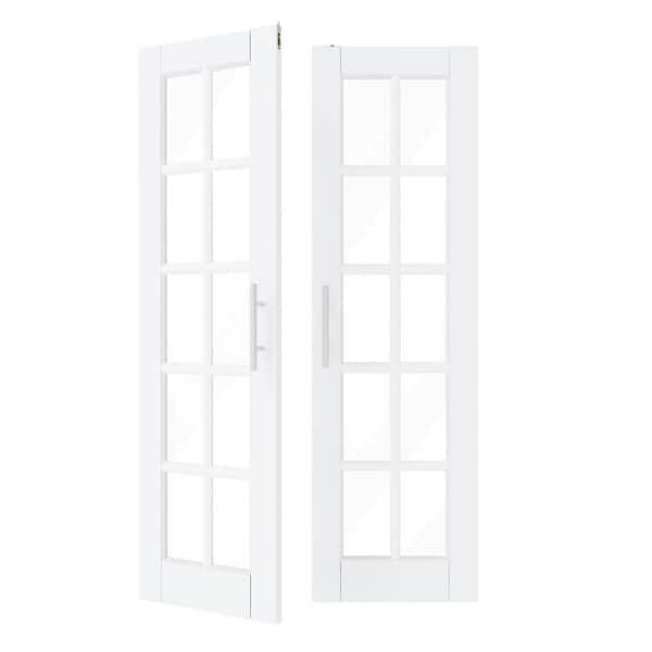 56in. x 80in. Solid Wood and MDF, 10 Lite, Clear Glass, White Primed, Pantry Door, Interior Door Slab With Ball Catch