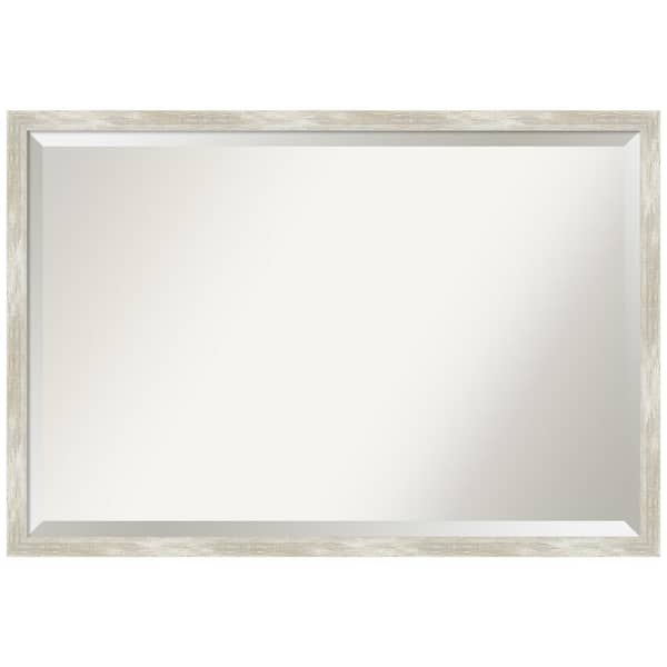 Amanti Art Crackled Metallic 38 in. x 26 in. Modern Rectangle Framed Silver Narrow Bathroom Vanity Mirror