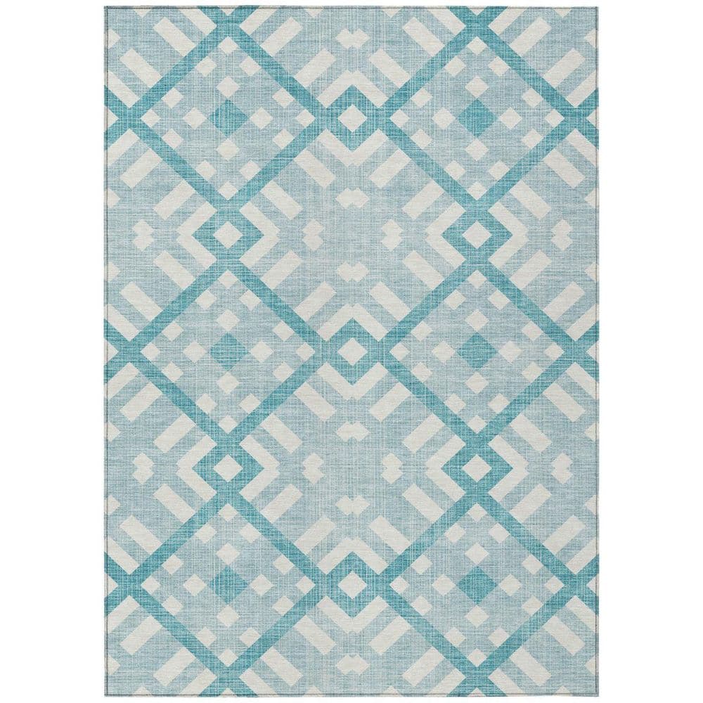 Teal Blue, Aqua, Ivory 3 ft. x 5 ft. Woven Geometric Polyester Rectangle Indoor/Outdoor Area Rug price history on PriceWatchPro