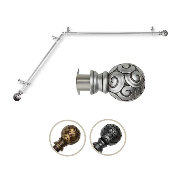 Rod Desyne 13/16" Dia Adjustable 120" to 170" Single Corner Window Curtain Rod in Satin Nickel with Bonbon Finials