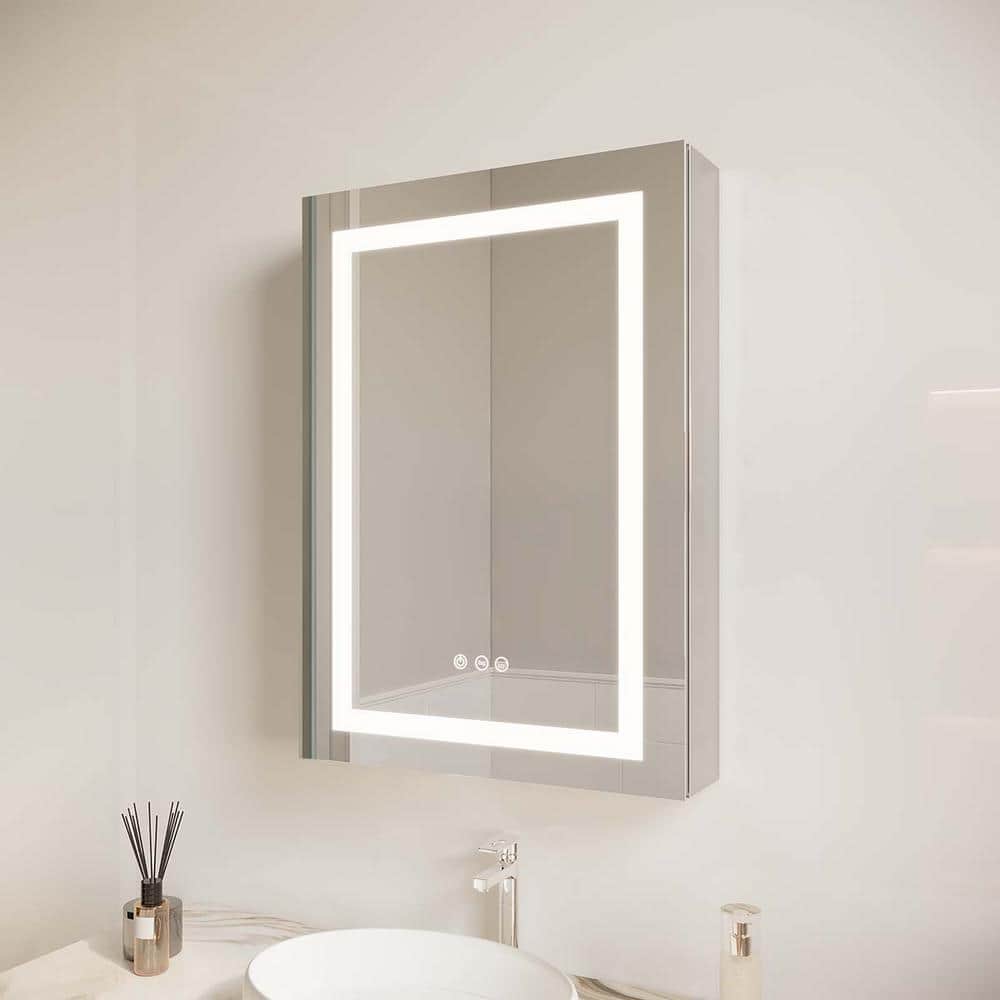 20 in. W x 26 in. H Rectangular Aluminum Medicine Cabinet with Mirror with 