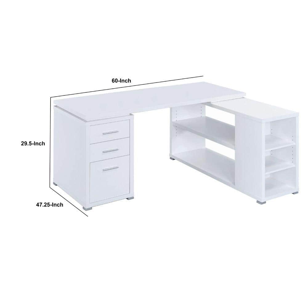 White L-Shaped Corner Computer Desk with Drawers and Filing Cabinet