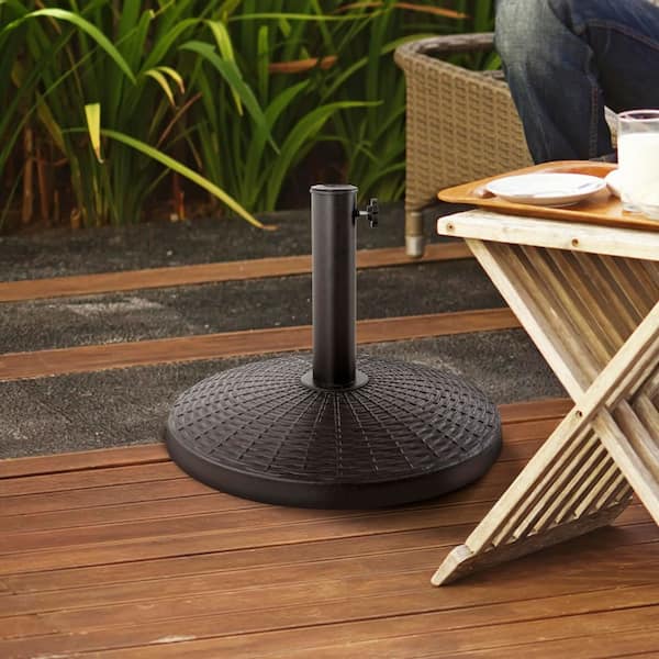 Black Resin and Concrete Outdoor 22 lbs. 18 in. Round Patio Umbrella Base, for 1.5 in. Umbrella Poles