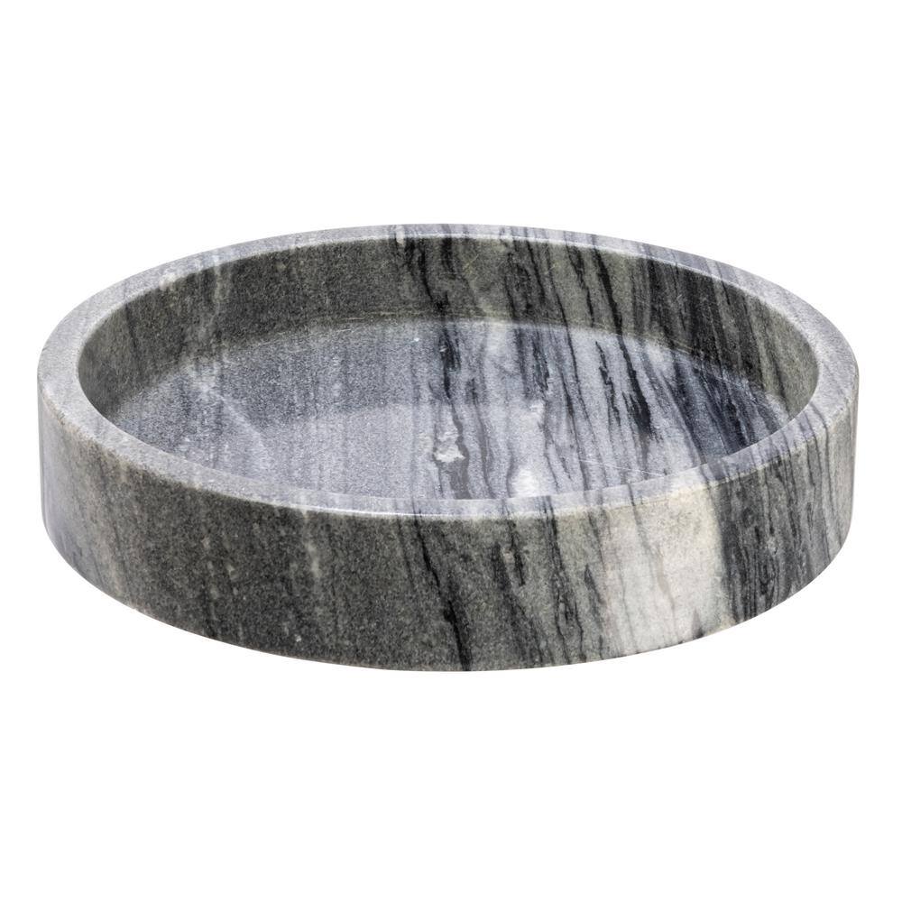 Creative Co-Op Gray Round Marble Tray with Raised Edge