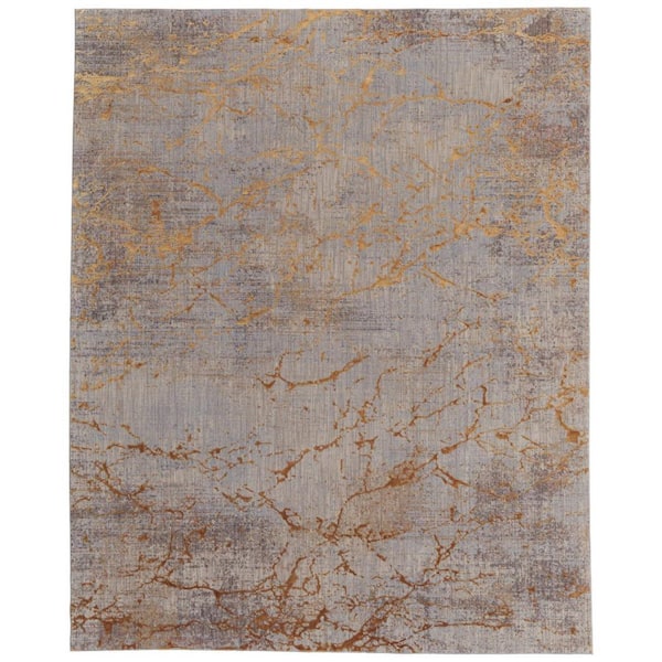 HomeRoots 2 ft. x 15 ft. Brown, Gold, Gray Abstract Area Rug