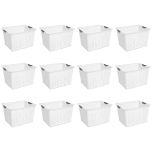 Deep 4 qt. Ultra-Plastic Storage Bin Organizer Basket in Clear White (12-Pack)
