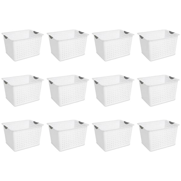 Deep 4 qt. Ultra-Plastic Storage Bin Organizer Basket in Clear White (12-Pack)