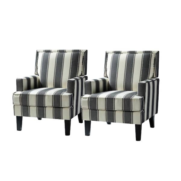 JAYDEN CREATION Filton Black Stripe Comfy Arm Chair with Black Base (Set of 2)