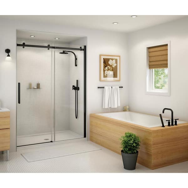 Halo 56 ½-59 x 78 ¾ in. 8mm Frameless Sliding Shower Door for Alcove Installation with Clear glass in Matte Black