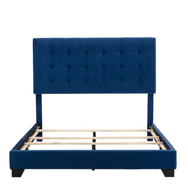Morden Fort Upholstered Blue Velvet Full Platform Bed Frame