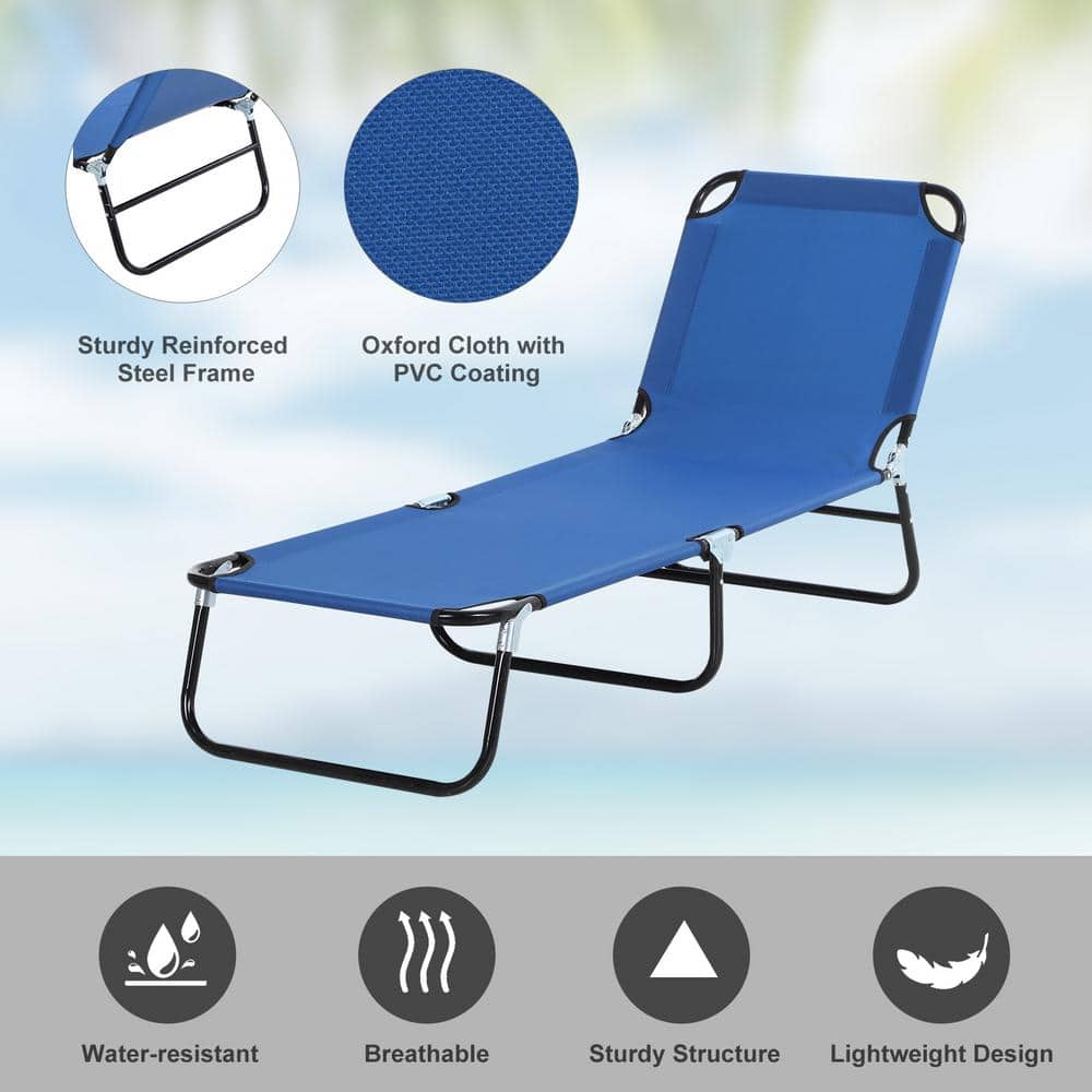 Blue Steel Frame Folding Outdoor Chaise Lounge Chair
