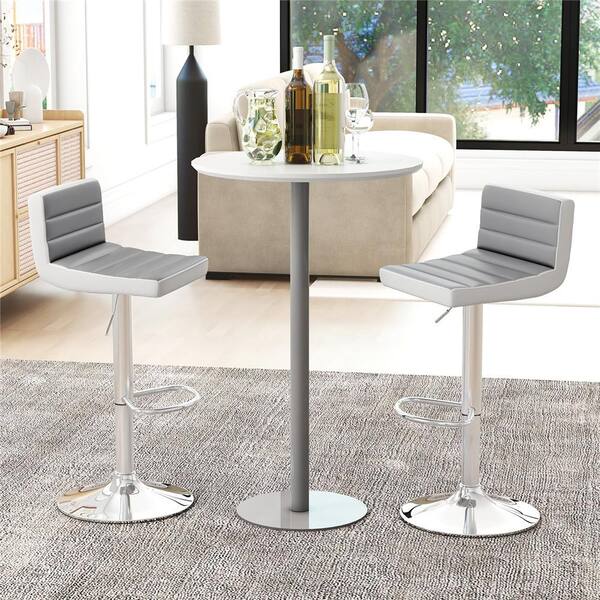 Costway Set of 2 Bar Stools Adjustable Barstool PU Leather Swivel Pub Chairs in Gray GHMHSKU01089