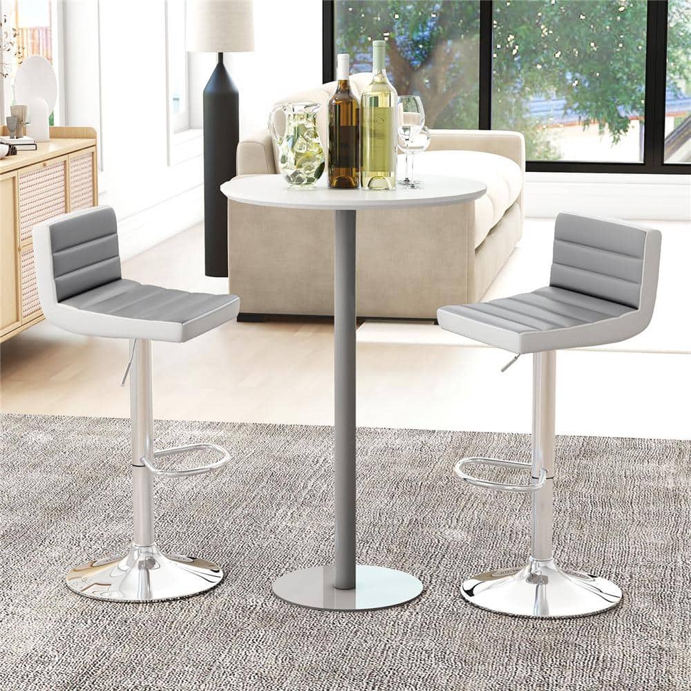 Set of 2 Gray and White Adjustable Swivel Bar Stools