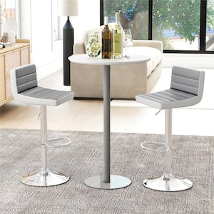 Set of 2-Bar Stools Adjustable Barstool PU Leather Swivel Pub Chairs in Gray