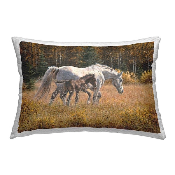 Horses Trotting Countryside Outdoor Printed Throw Pillow by Kim Penner