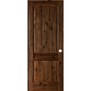 30 in. x 96 in. Knotty Alder 2-Panel Left-Hand Arch V-Groove Provincial Stain Solid Wood Single Prehung Interior Door
