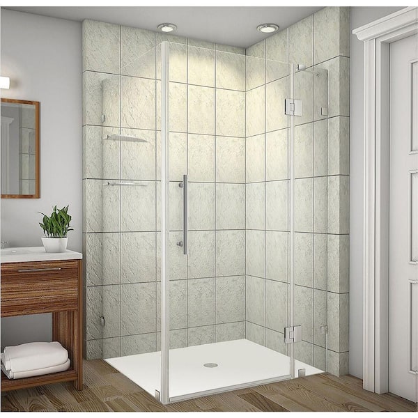 Aston Avalux GS 40 in. x 38 in. x 72 in. Frameless Corner Hinged Shower Enclosure with Glass Shelves in Stainless Steel