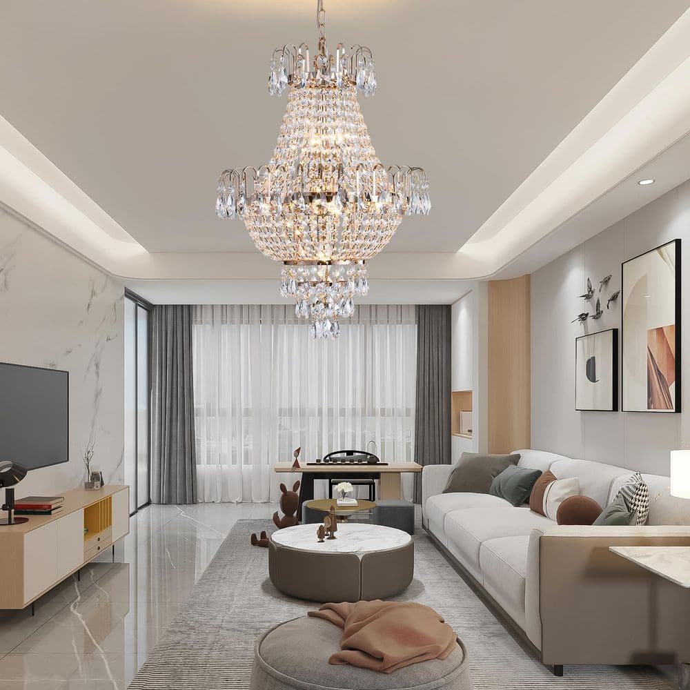 FEKZO 7-Light Gold Crystal Chandelier for Living Room, Dining Room