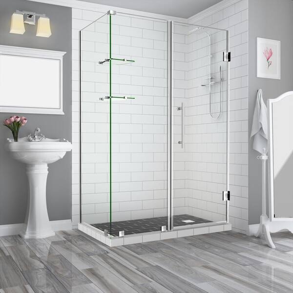 Aston Bromley GS 55.25 to 56.25 x 32.375 x 72 Frameless Corner Hinged Shower Enclosure with Glass Shelves in Stainless Steel