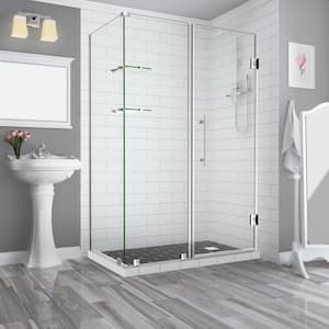 Bromley GS 56.25 to 57.25 x 32.375 x 72 in Frameless Corner Hinged Shower Enclosure w/ Glass Shelves in Stainless Steel