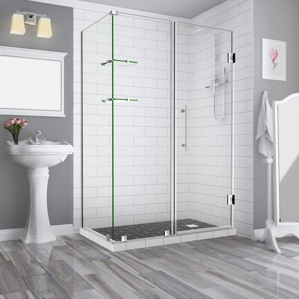 Bromley GS 56.25 to 57.25 x 32.375 x 72 Frameless Corner Hinged Shower Enclosure with Glass Shelves in Stainless Steel price history on PriceWatchPro