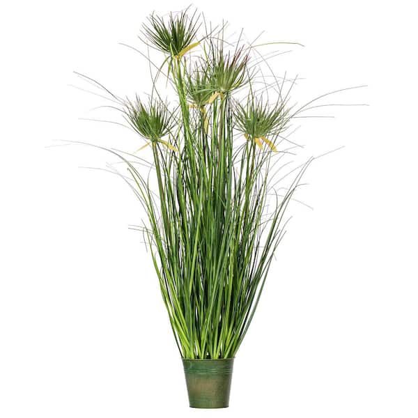 Vickerman 36 in Artificial Potted Green Grass and Cyperus Heads.