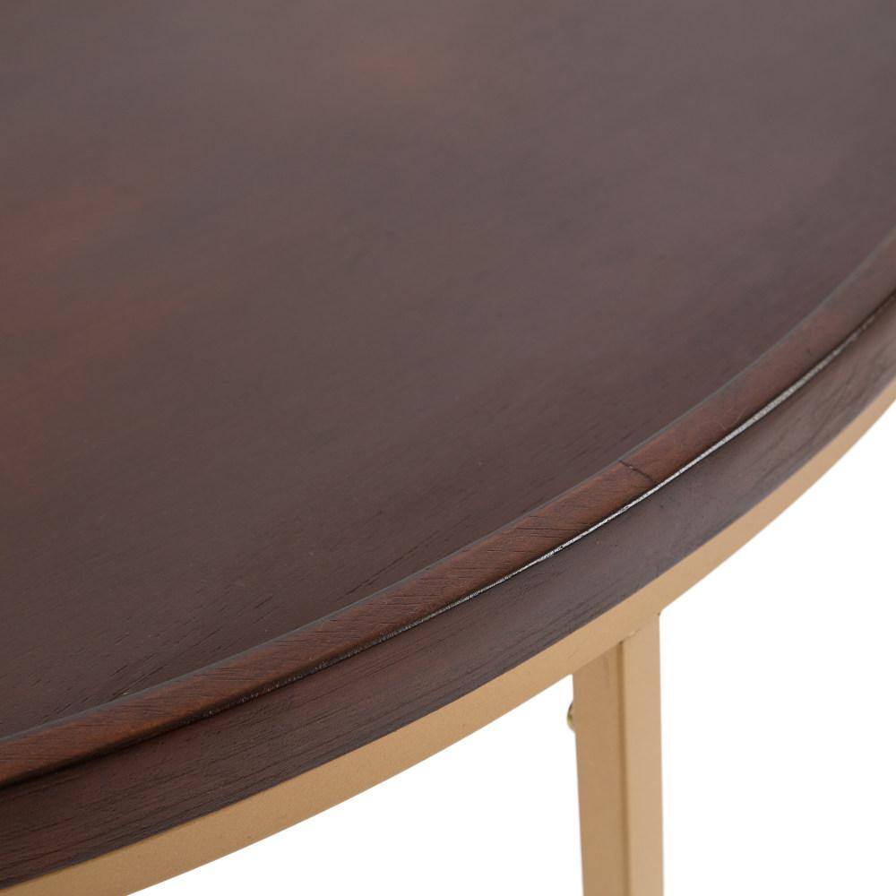 Walnut Brown and Gold Half-Circle Console Table with Storage