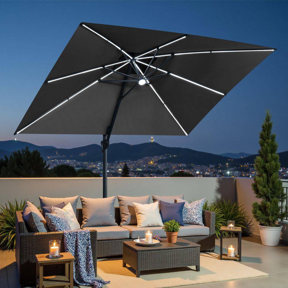 13 ft. x 10 ft. Solar Lighted Cantilever Patio Umbrella in Black Aluminum Outdoor Offset Umbrella with Double Top & Ties price history on PriceWatchPro