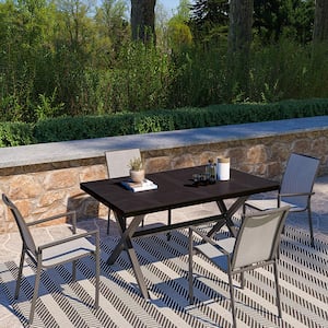 BlackGray 5-Piece Aluminum Rectangular Standard Height Outdoor Dining Set with Teslin Backrest and Plastic Wood Tabletop
