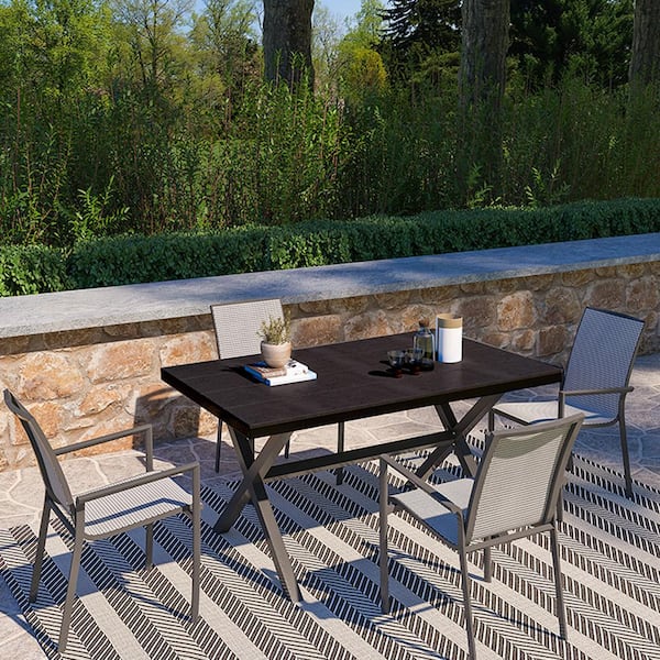 Kadehome BlackGray 5-Piece Aluminum Rectangular Standard Height Outdoor Dining Set with Teslin Backrest and Plastic Wood Tabletop