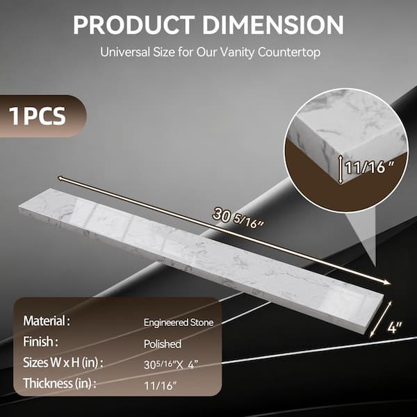 30 in. W x 4 in. H Engineered Stone Vanity Backsplash in Carrara White for Vanity Sink Top Window Sill Door Transitions